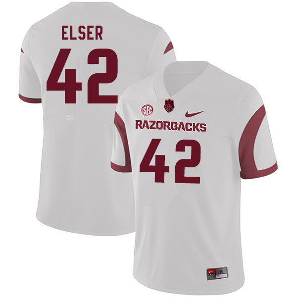 Men #42 Chris Elser Arkansas Razorbacks College Football Jerseys Sale-White